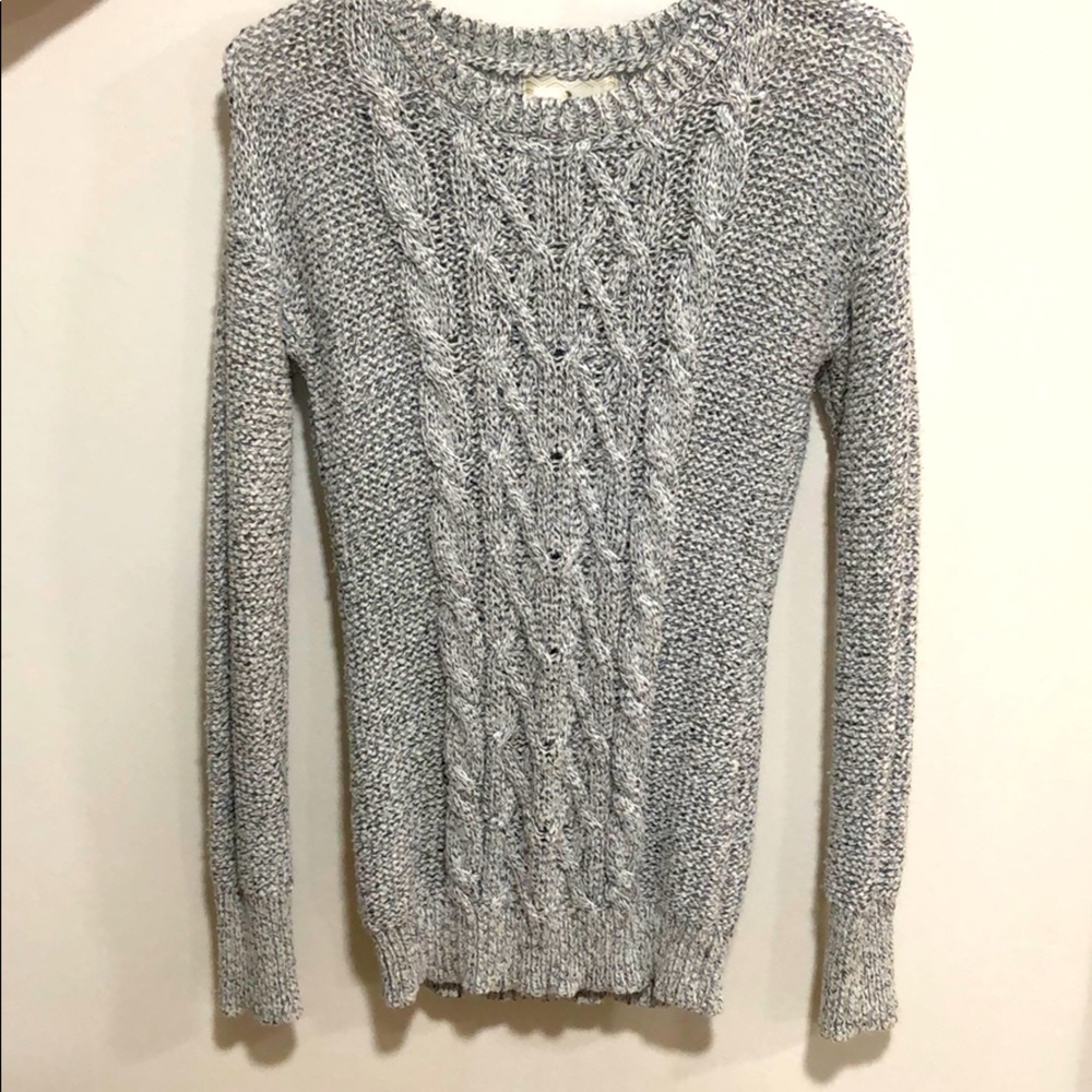 Marled print cable knit sweater